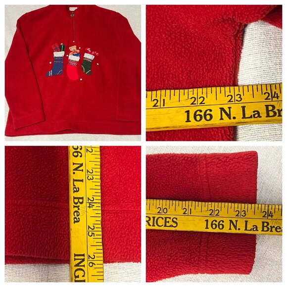 White Stag Women Large Red Christmas Fleece Pullover With Stocking Embroidery 1/ - Picture 10 of 15